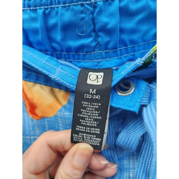 Mens OP Blue Hawaiian Floral Swim Trunks M (32-34) Polyester Lightweight - Picture 3 of 8